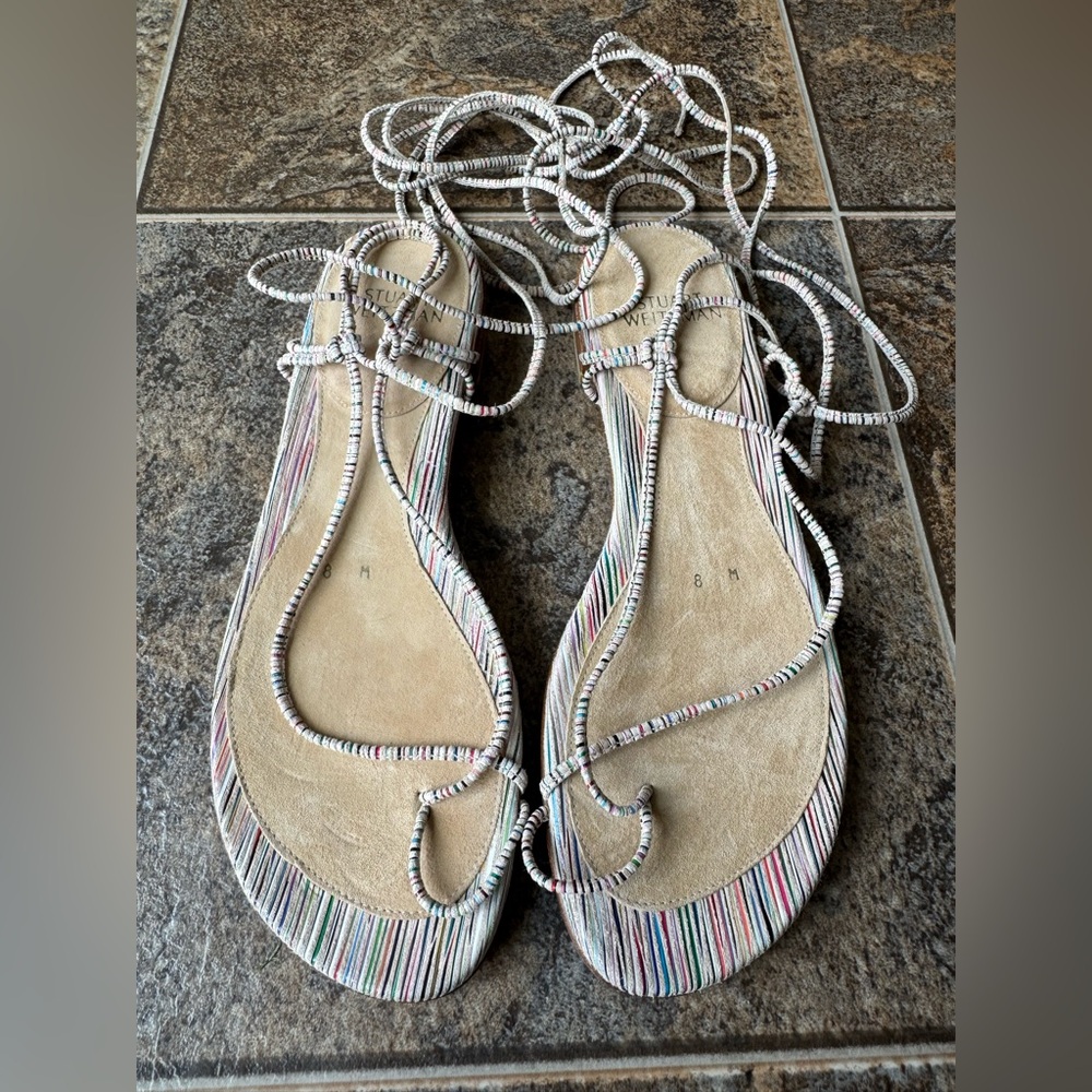 Stuart Weitzman Nieta Rainbow Lace Up Low Heel Sandals- Women’s Size 8M